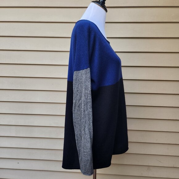 Vince Multicolor Color-Block Sweater Wool Cashmere Drop-Shoulder Blue Gray Black - Picture 12 of 15